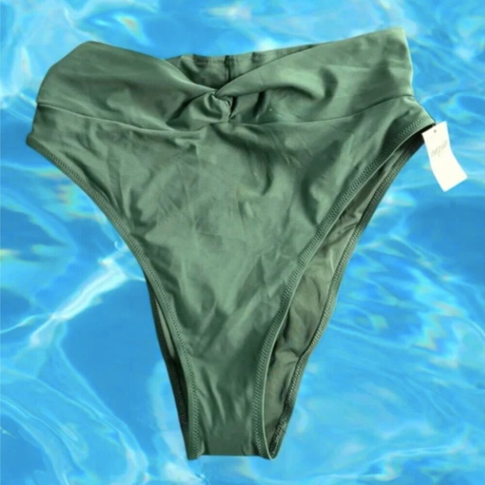 Aerie High-Waist Front Knot Green Bikini Swim Bottom Size XXL NWT vacation beach